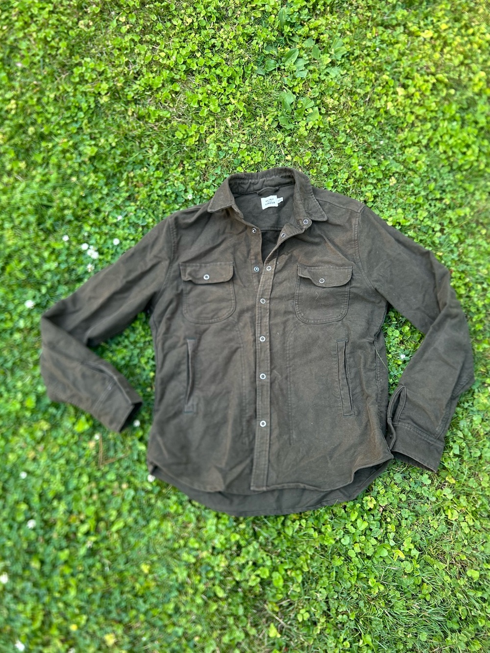 olive green Flint and Tinder shirt jacket